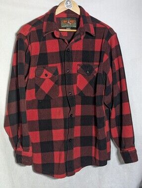 Trail Crest Buffalo Plaid Fleece Button Up Shirt Jacket Red Black Large